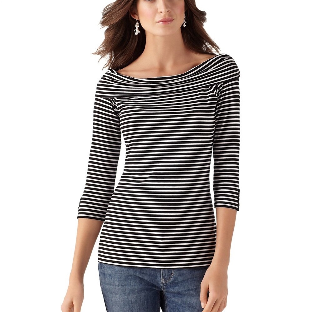White House Black Market Stripe Off Shoulder Top